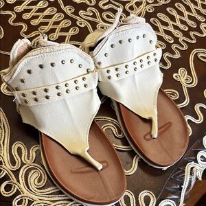 Stylish Cream Sandals with Gold Accents